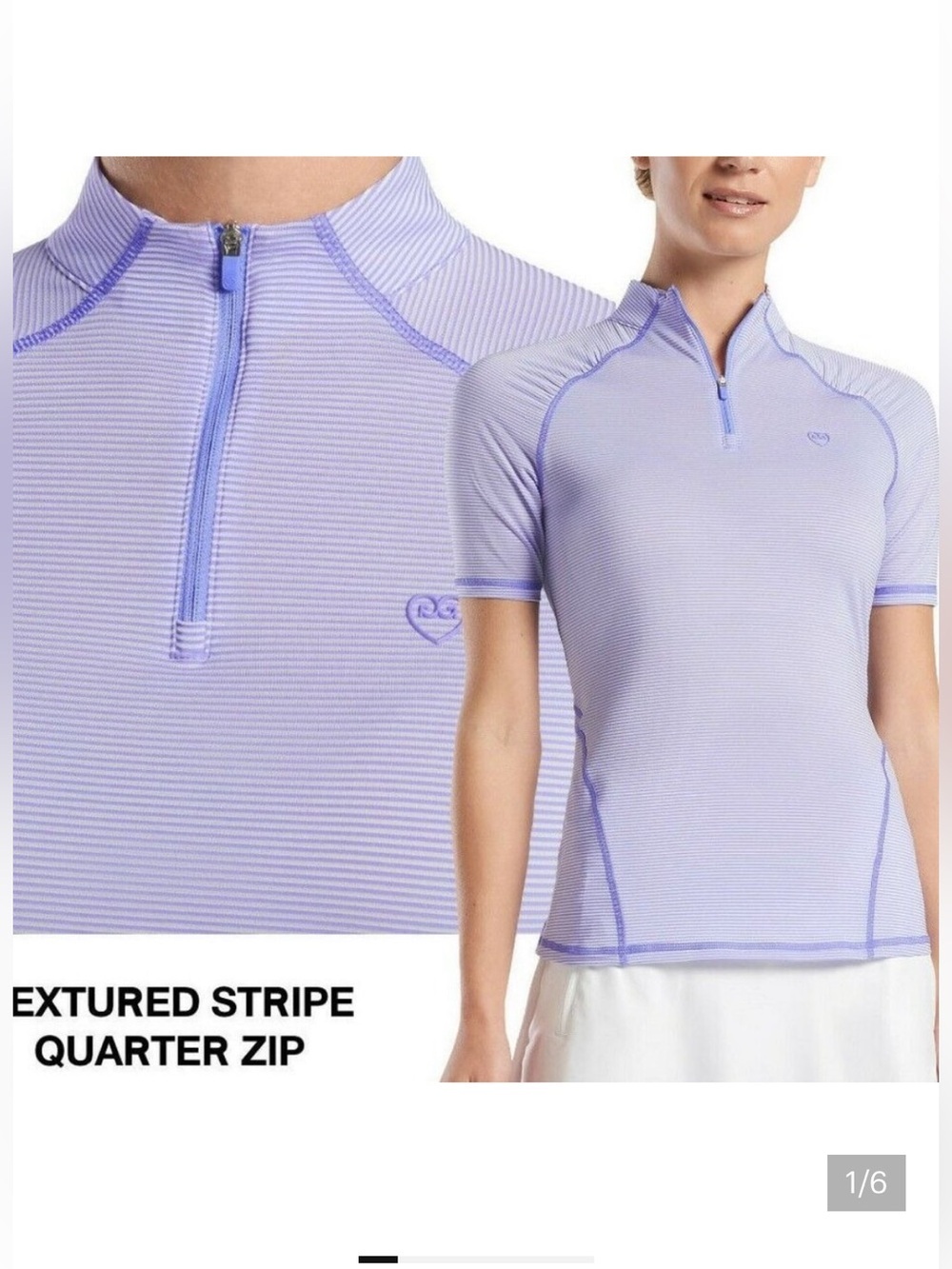 G/FORE Lavender Textured Stripe Quarter Zip Golf Top